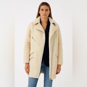 ASOS Women's Tall Cream Faux Shearling Teddy Coat Cozy Zip Sherpa Jacket Size 2